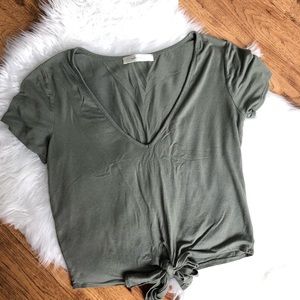 Army Green Tie Front T-Shirt